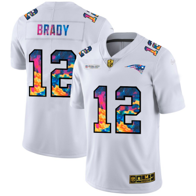 New England New England Patriots #12 Tom Brady Men's White Nike Multi-Color 2020 NFL Crucial Catch Limited NFL Jersey Men's